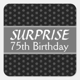 75e VERRASSING Verjaardag Zwart Zilver Rood Vierkante Sticker
