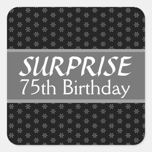 75e VERRASSING Verjaardag Zwart Zilver Rood Vierkante Sticker (Voorkant)