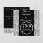 75e ZWART-uitnodiging van de Birthday Party Kaart (Voorkant / Achterkant)