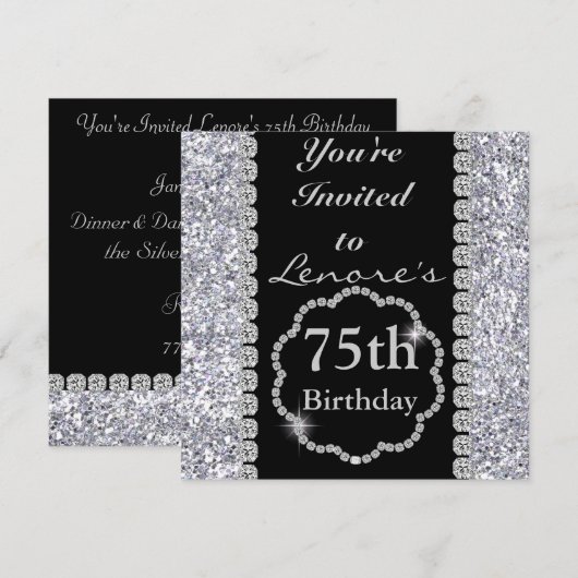75e ZWART-uitnodiging van de Birthday Party Kaart (Voorkant / Achterkant)