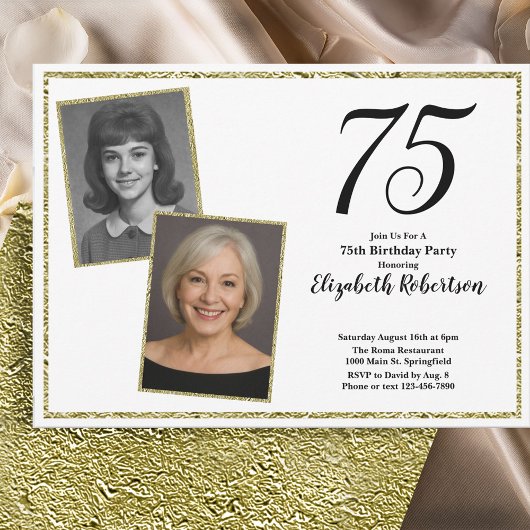 75ste aangepaste foto wit en goud kaart