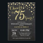 75ste huwelijksjubileum krijtbord zwart en goud kaart<br><div class="desc">75ste huwelijksjubileum uitnodiging krijtbord zwart en goud. Vijfenzeventig huwelijksjubileum. Krijtbord zwart en goud glitters diamant achtergrond. Gouden confetti. Volwassengeburtstag. Vrouw of man verjaardagsfeestje. Voor verdere aanpassing klikt u op de "Aanpassen" knop en gebruikt u onze ontwerp tool om deze template aan te passen.</div>