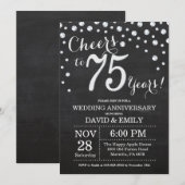 75ste huwelijksverjaardag krijtbord zwart zilver kaart (Voorkant / Achterkant)