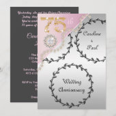 75ste trouwjubileum geprägde zilveren rozen goud kaart (Voorkant / Achterkant)