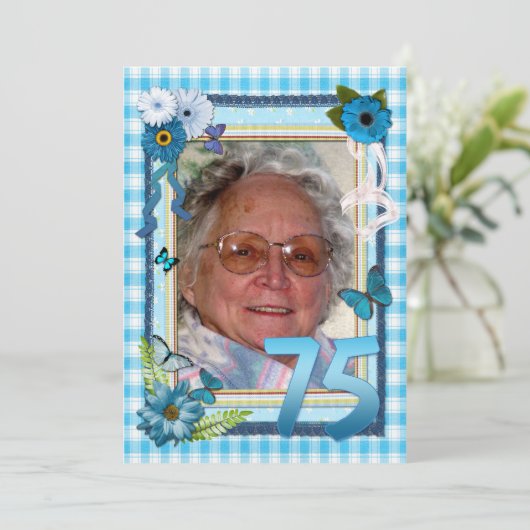 75ste uitnodiging voor verjaardagsfeestje (Staand voorkant)