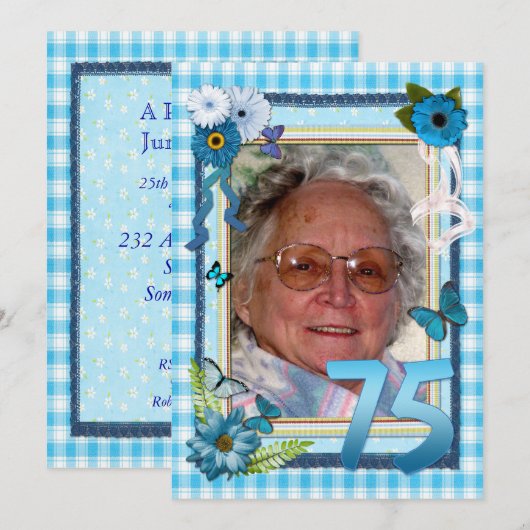 75ste uitnodiging voor verjaardagsfeestje (Voorkant / Achterkant)