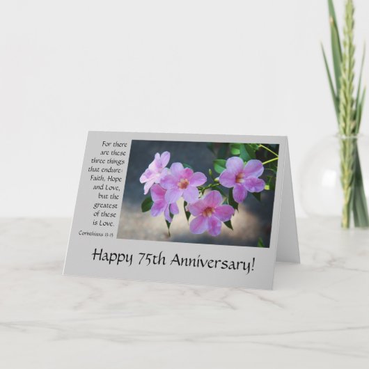 75ste verjaardag, bloemrijk, bijbelvers over liefd kaart (Voorkant)