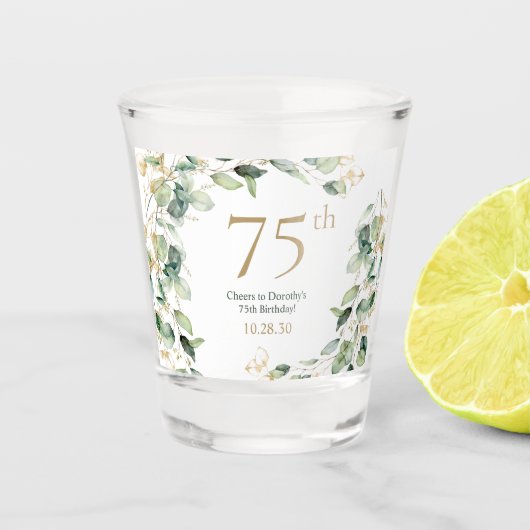 75ste verjaardag Eucalyptus Shot Glas (Voorkant)