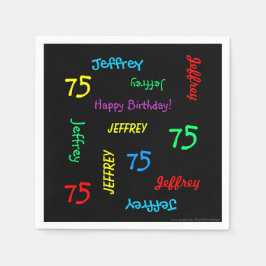 75ste verjaardag herhalende namen zwart papier servetten