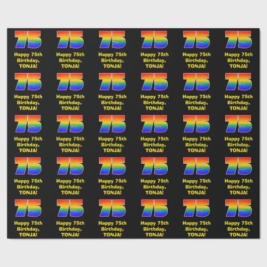 75ste verjaardag: Leuke, kleurrijke regenboog geïn Cadeaupapier (Zoom)