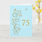 75ste verjaardag met gouden vlinders kaart (Gele Bloem)