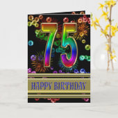 75ste verjaardag met regenboogbubbels en vuurwerk kaart (Gele Bloem)
