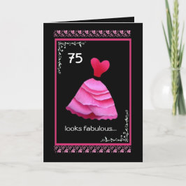 75ste verjaardag met roze jurk kaart