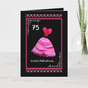 75ste verjaardag met roze jurk kaart