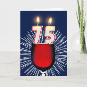 75ste verjaardag met wijn en kaarsen kaart