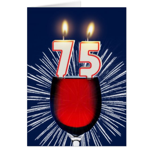 75ste Verjaardag met wijn en kaarsen Kaart