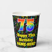 75ste Verjaardag: Plezier Muzieknoten, Regenboog 7 Papieren Bekers (Achterkant)