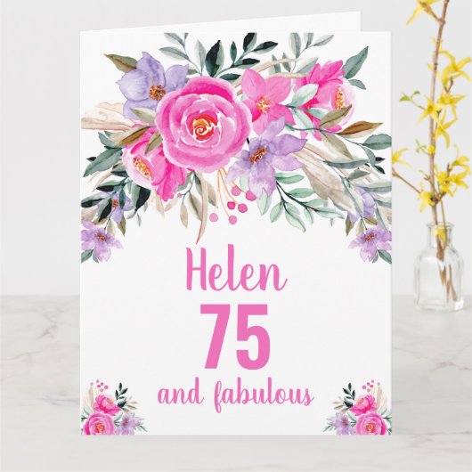 75ste verjaardag roze watercolor bloemkaart kaart (Gele Bloem)