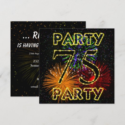 75ste verjaardag uitnodiging met vuurwerk (Voorkant / Achterkant)