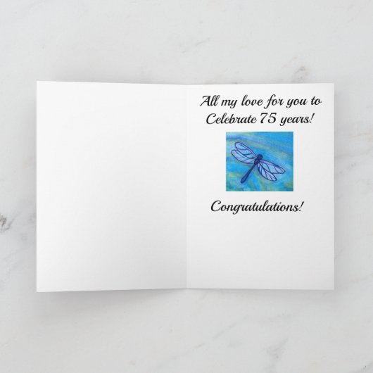 75ste verjaardag van mijn man Blue Dragonfly Kaart (Binnen)
