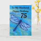 75ste verjaardag van mijn man Blue Dragonfly Kaart (Gele Bloem)