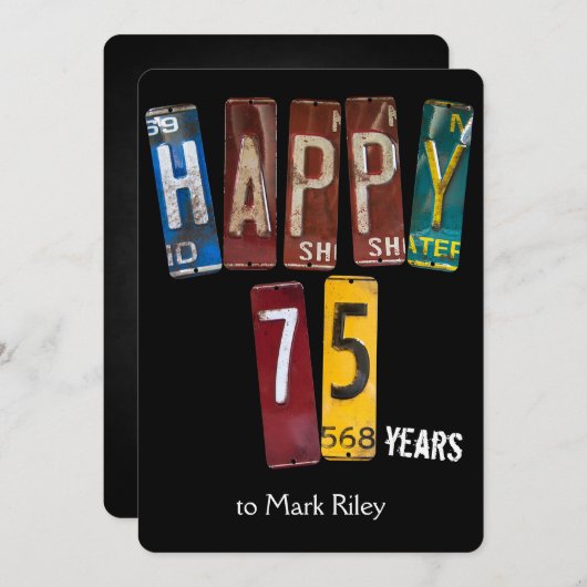 75ste verjaardagsfeest-oude kentekenplaten kaart (Voorkant / Achterkant)