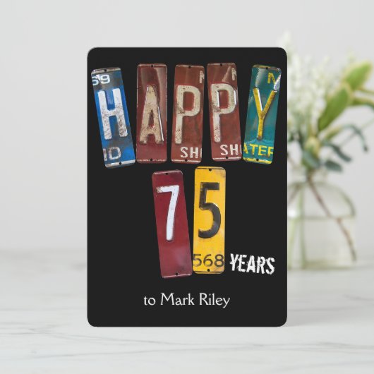 75ste verjaardagsfeest-oude kentekenplaten kaart (Staand voorkant)