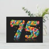 75ste verjaardagsfeestje, met bubbels en ballen kaart (Staand voorkant)