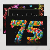 75ste verjaardagsfeestje, met bubbels en ballen kaart (Voorkant / Achterkant)