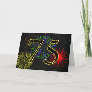 75ste verjaardagskaart met vuurwerk kaart