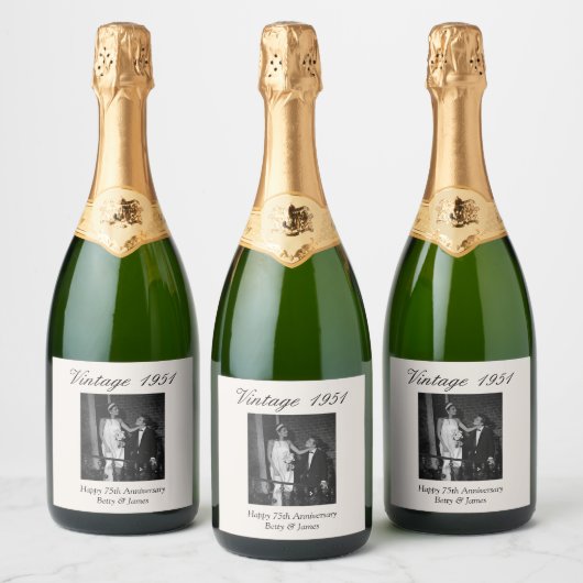 75th Anniversary Gift Personalized Wedding Photo Sparkling Wijnetiket (Flessen)