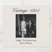 75th Anniversary Gift Personalized Wedding Photo Sparkling Wijnetiket (Enkel label)
