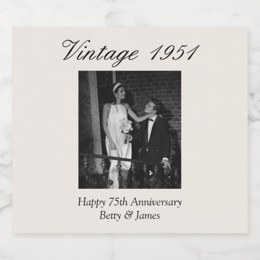 75th Anniversary Gift Personalized Wedding Photo Sparkling Wijnetiket (Enkel label)