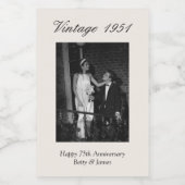 75th Anniversary Party Favor Custom Wedding Photo Wijn Etiket (Enkel label)