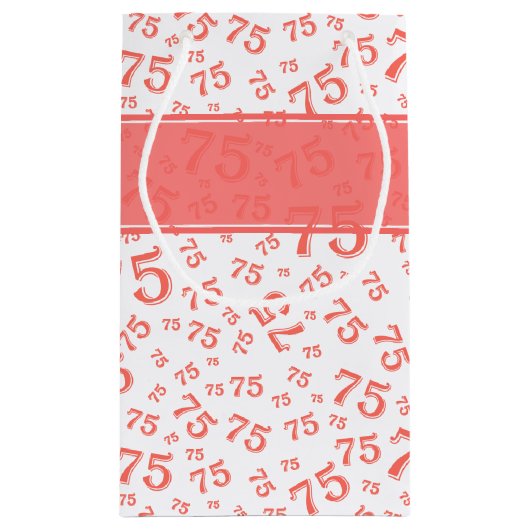75th Biirthday Random Number Pattern Coral/White Klein Cadeauzakje (Achterkant)