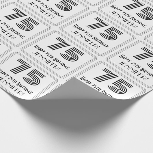 75th Birthday: Art Deco Inspired Style "75" + Name Cadeaupapier (Hoek)