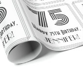 75th Birthday: Art Deco Inspired Style "75" + Name Cadeaupapier (Rol Hoek)