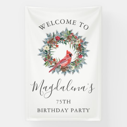 75th Birthday Banner Red Cardinal Custom Welcome (Verticaal)