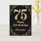 75th Birthday Black en Gold Glitter Lijst Kaart (Gele Bloem)