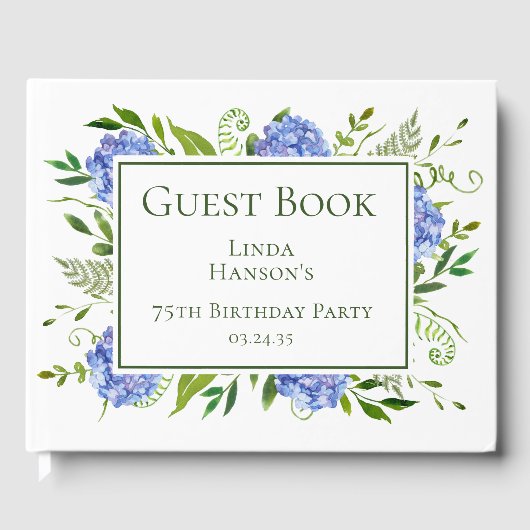 75th Birthday Blue Hydrangeas Gastenboek (Voorkant)