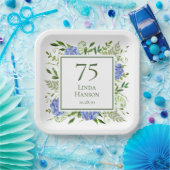 75th Birthday Blue Hydrangeas Papieren Bordje (Feest)
