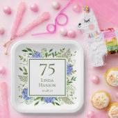 75th Birthday Blue Hydrangeas Papieren Bordje (Feest)