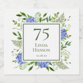 75th Birthday Blue Hydrangeas Sparkling Wijnetiket (Enkel label)