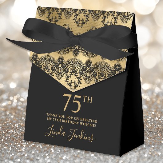 75th Birthday Elegant Gold Lace Thank You Bedankdoosjes