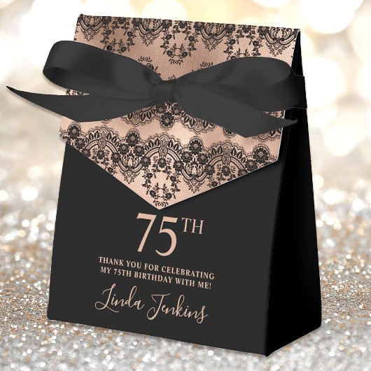 75th Birthday Elegant Rose Gold Lace Bedankdoosjes
