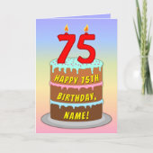 75th Birthday — Fun Cake & Candles, w/ Custom Name Kaart (Voorkant)