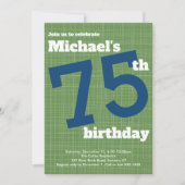 75th Birthday Invitation Blue met Green Accent Kaart (Voorkant)