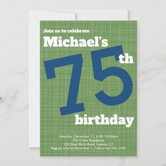 75th Birthday Invitation Blue met Green Accent Kaart (Voorkant)