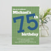 75th Birthday Invitation Blue met Green Accent Kaart (Staand voorkant)