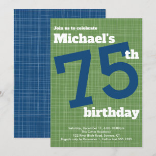 75th Birthday Invitation Blue met Green Accent Kaart
